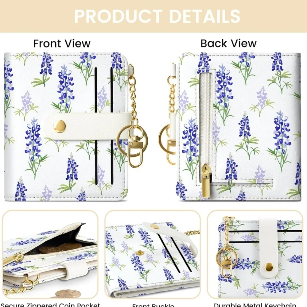 Floral White and Purple Wallet with Gold Accents